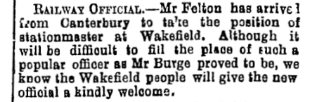 Scanned print of the notice of new stationmaster replacing Mr Burge, 1897