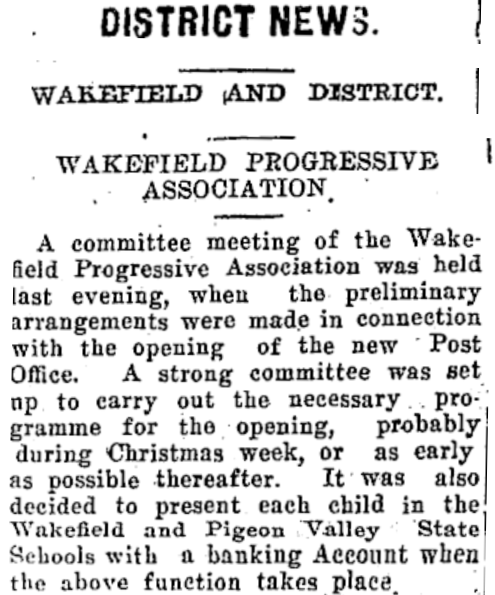 Scanned print discussing the Wakefield Progressive Association opening plans, 1909.